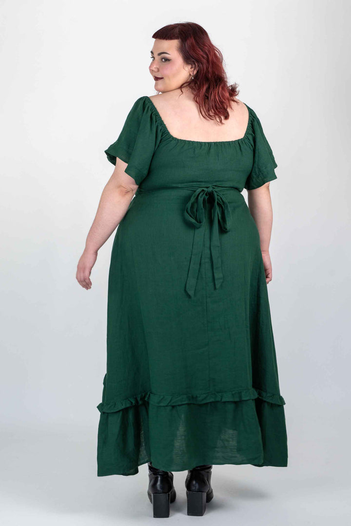 Ashley Forest Green Dress - 100% Linen