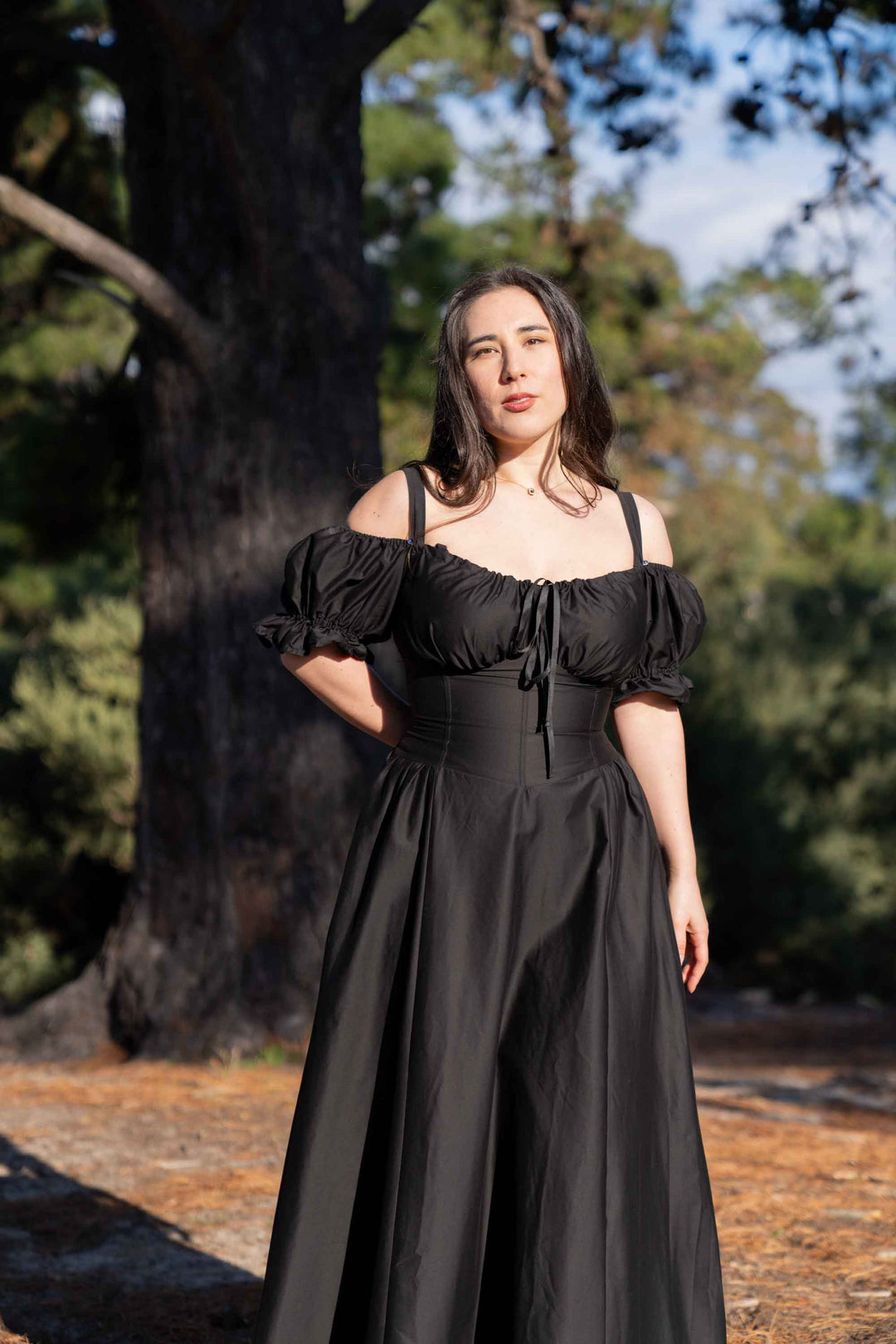 black corset dress with puff sleeves Ladivine CD0187 - Tea Length Corset Cocktail Dress S / Black