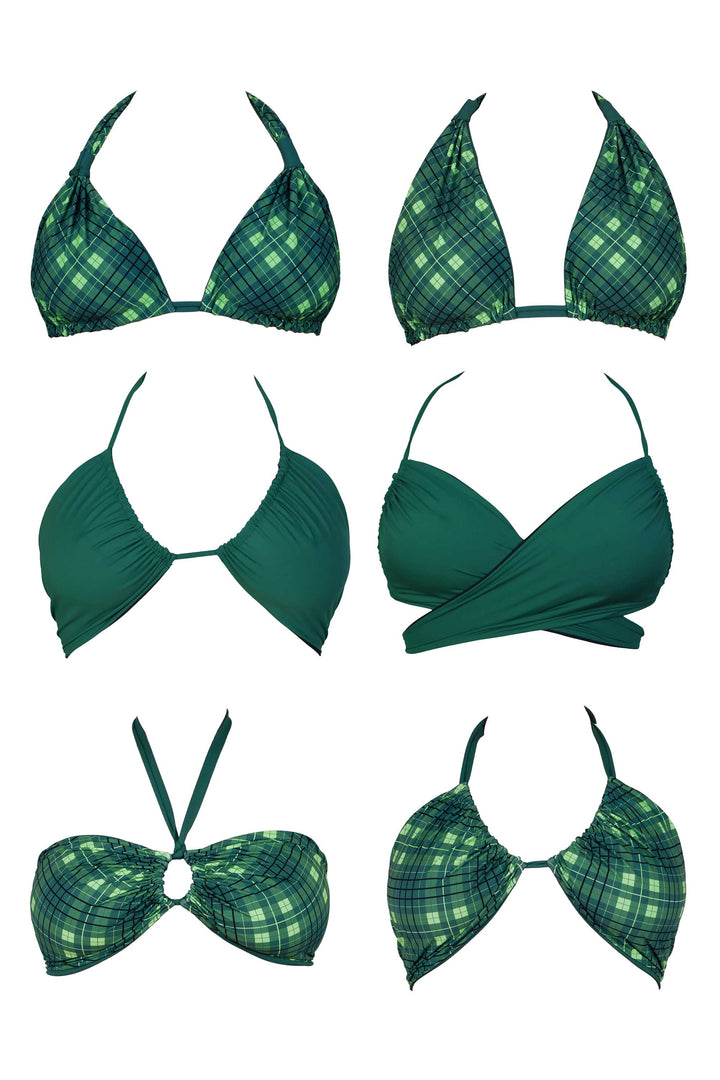Eva Reversible Bikini Top - Forest Green / Plaid
