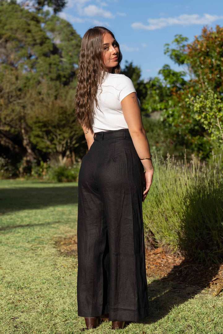 Frankie Black Pants - 100% Linen