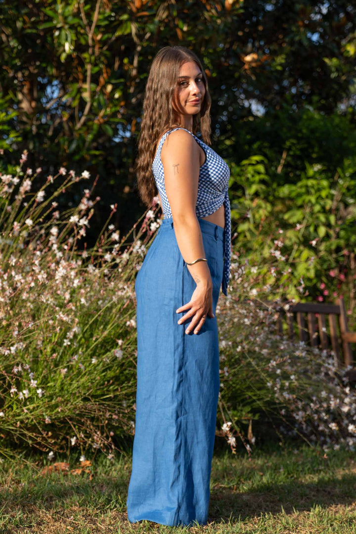 Frankie Cobalt Blue Pants - 100% Linen