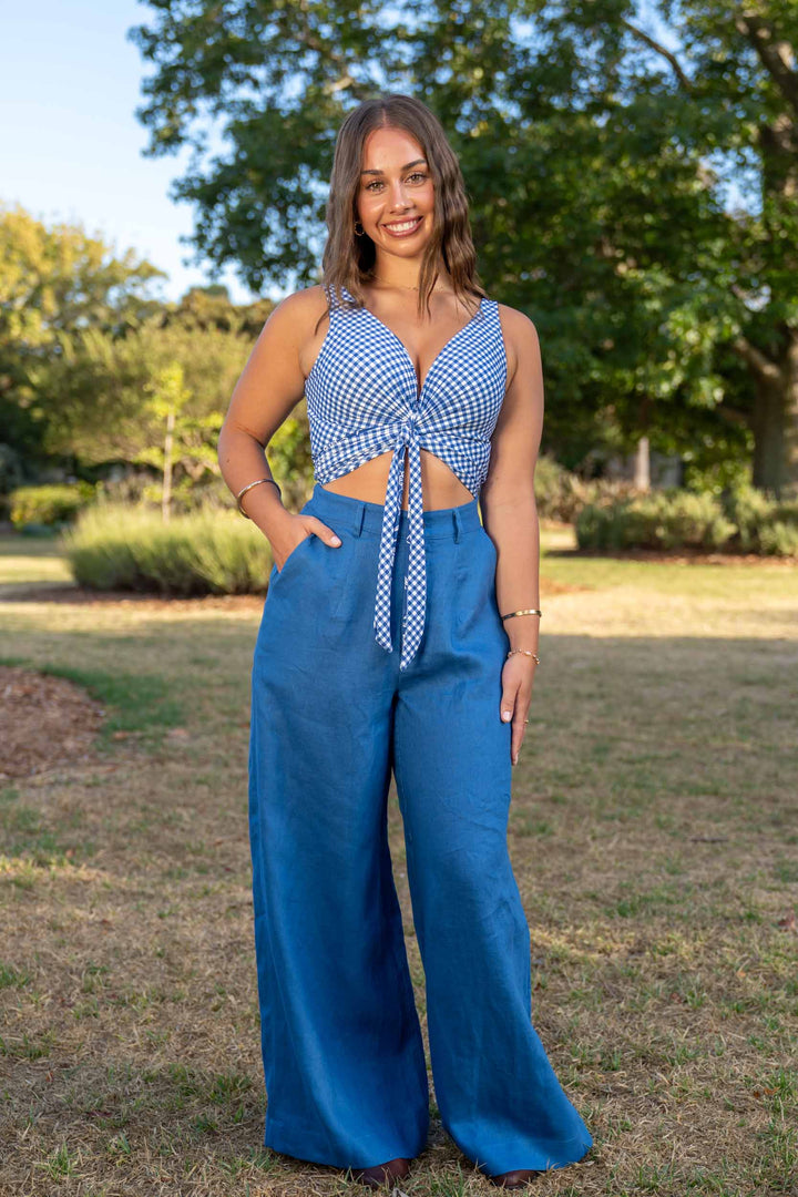 Frankie Cobalt Blue Pants - 100% Linen