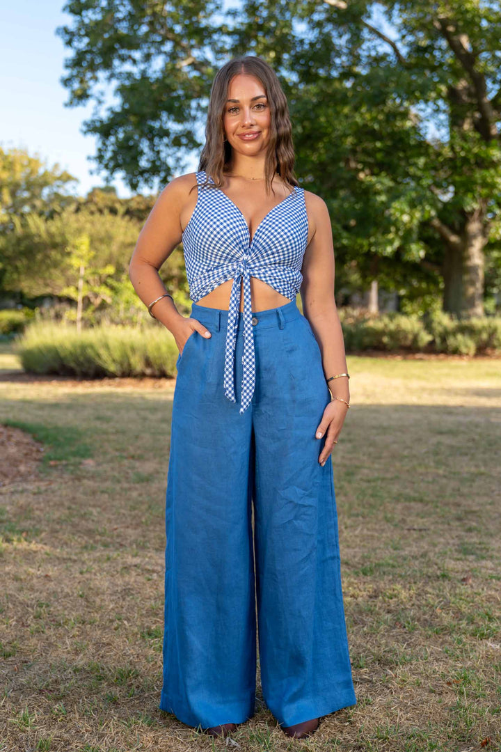 Frankie Cobalt Blue Pants - 100% Linen