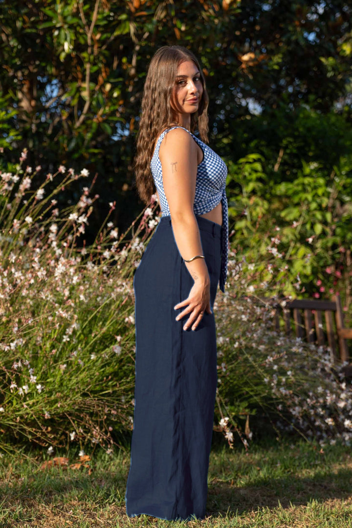 Frankie Navy Pants - 100% Linen