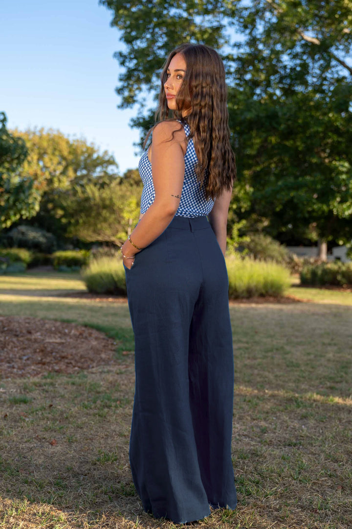 Frankie Navy Pants - 100% Linen
