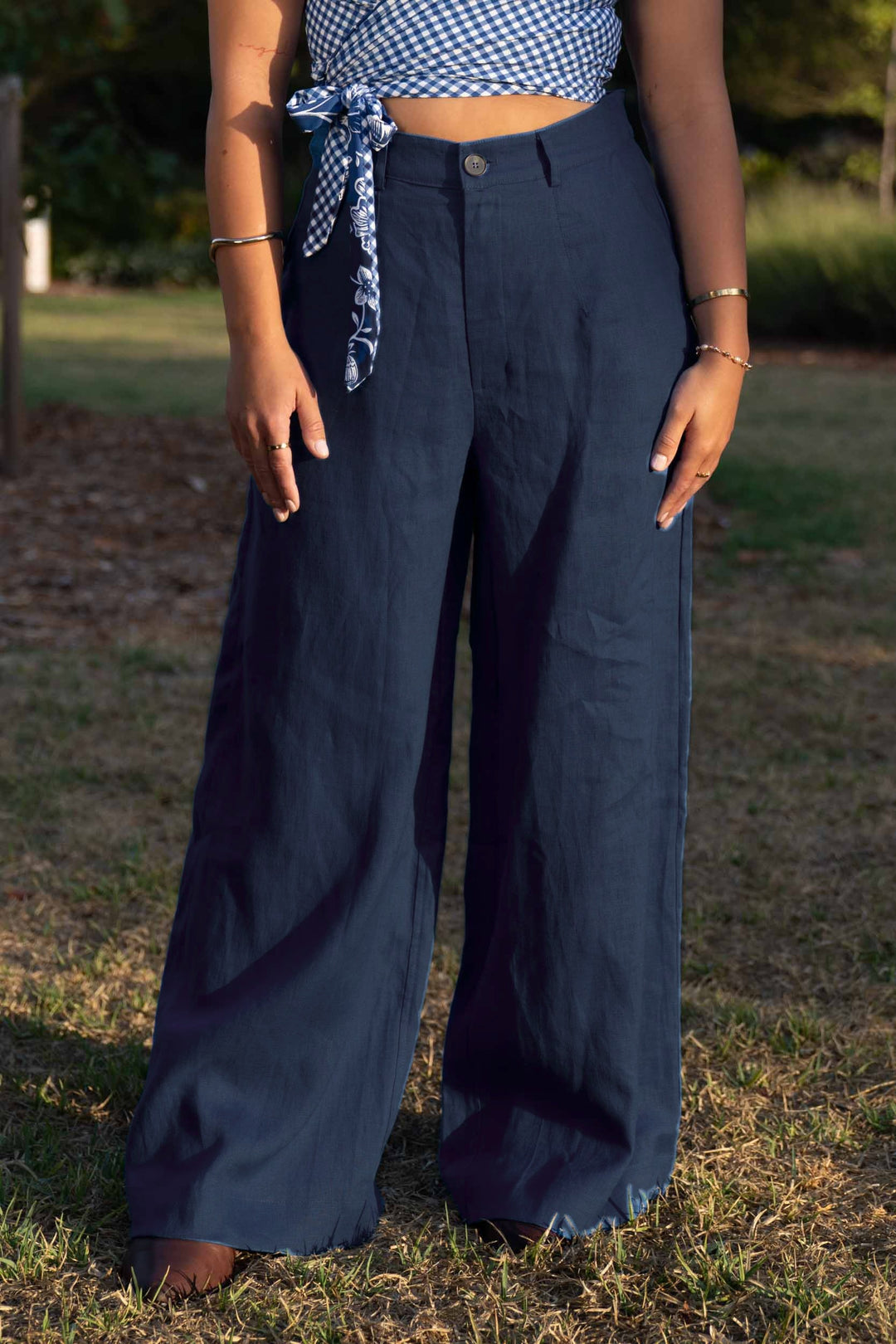 Frankie Navy Pants - 100% Linen