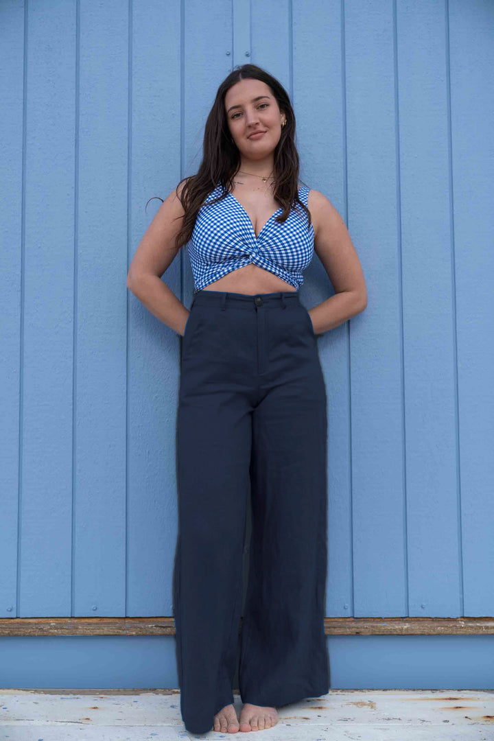 Frankie Navy Pants - 100% Linen