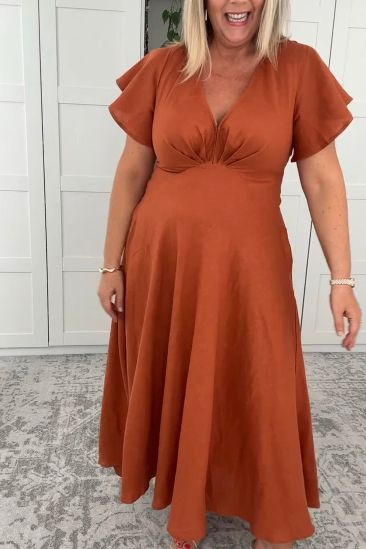 Adele Rust Dress - 100% Linen