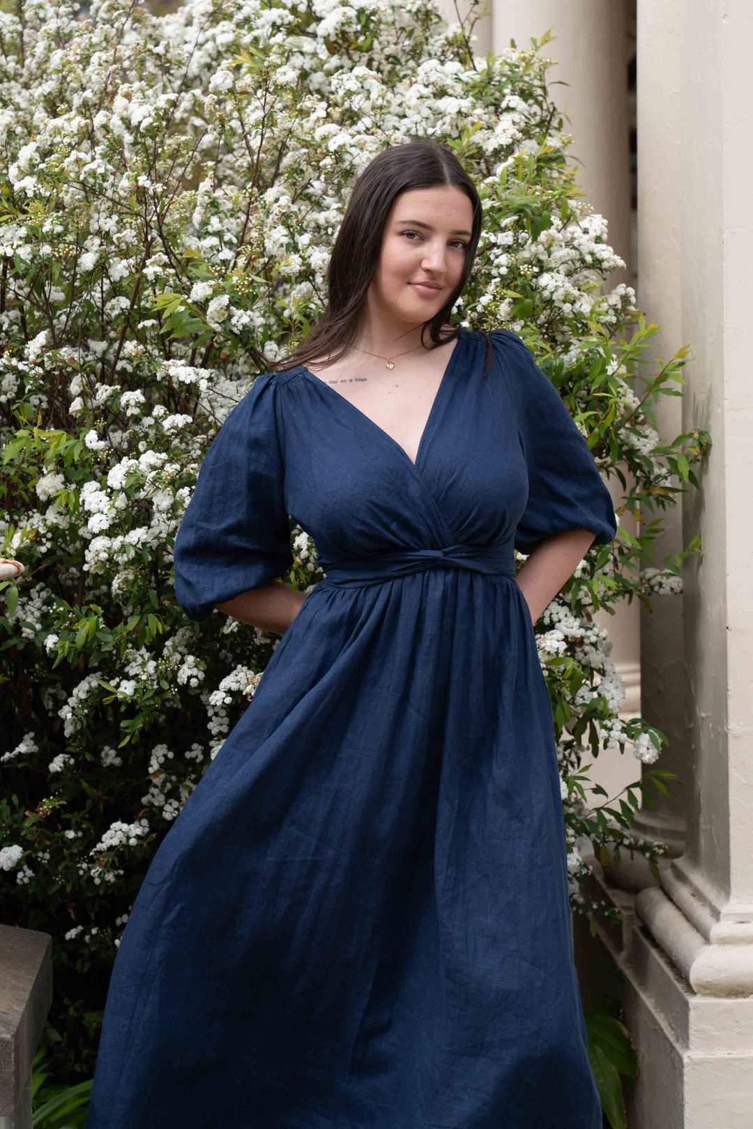 Jeanette Navy Dress - 100% Linen