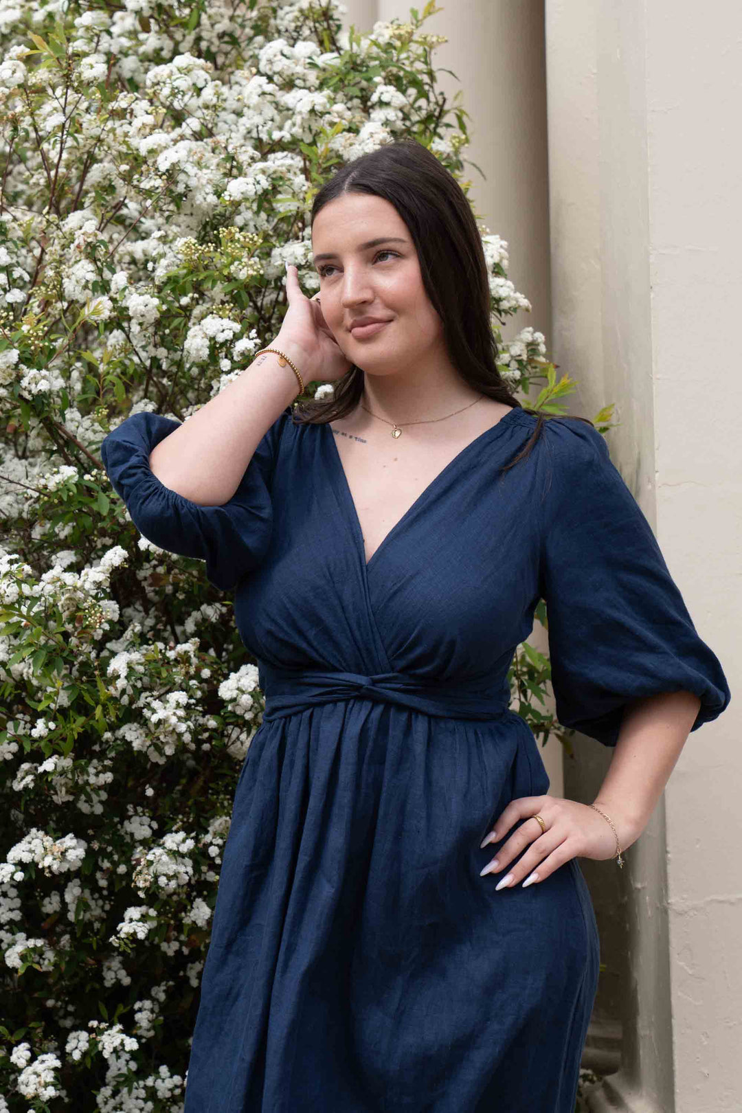 Jeanette Navy Dress - 100% Linen