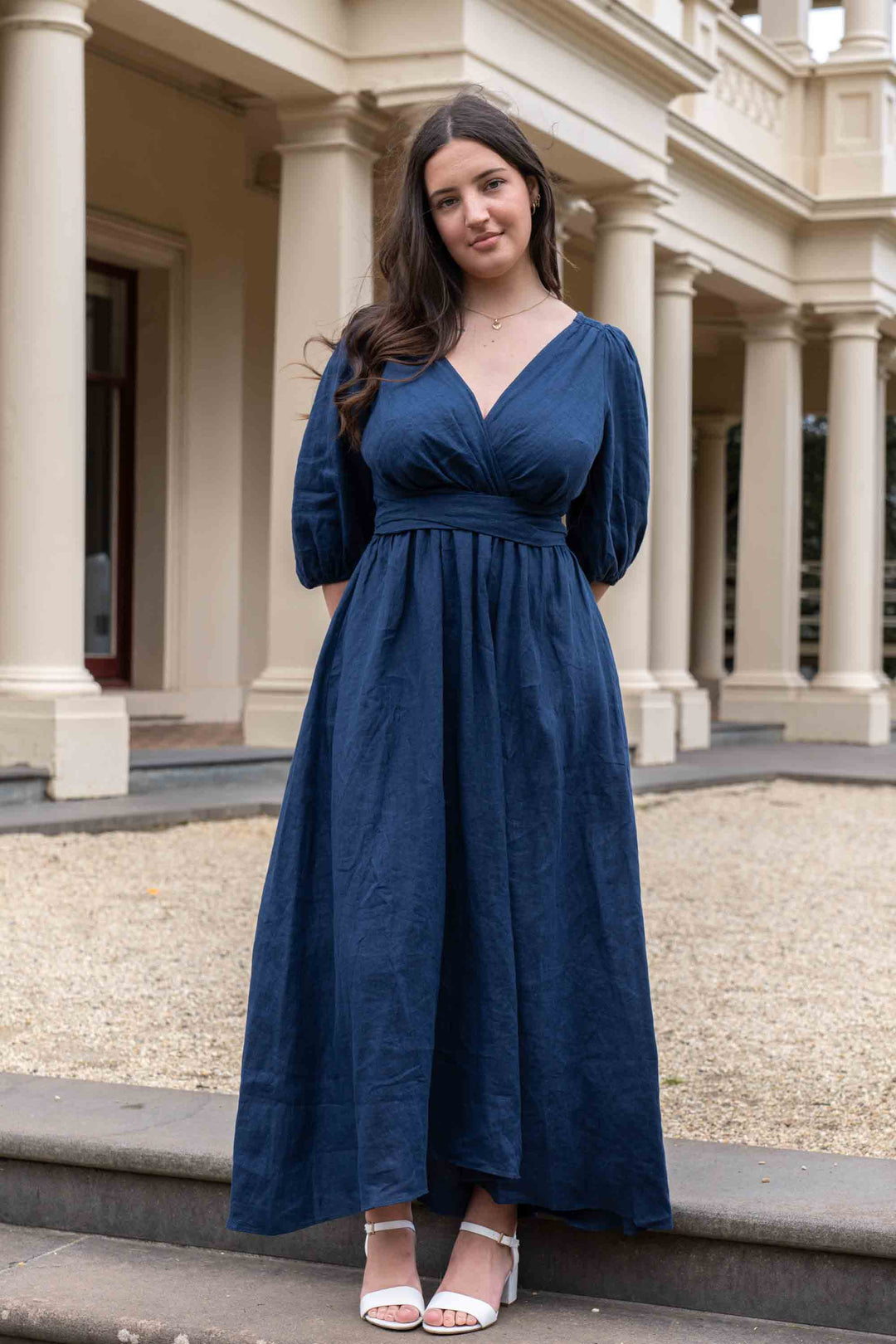 linen navy blue dress Linen Summer Maxi Dress