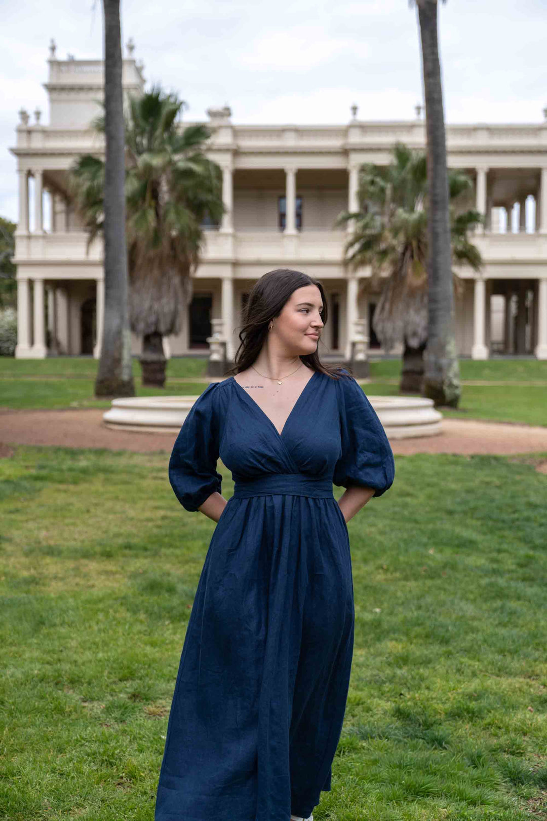 Jeanette Navy Dress - 100% Linen
