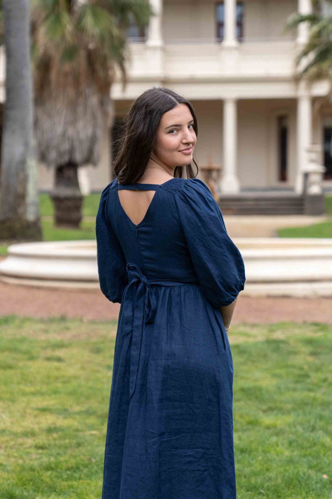 navy linen dress australia Sleeveless Linen Dress ACADIA in Deep Navy Blue