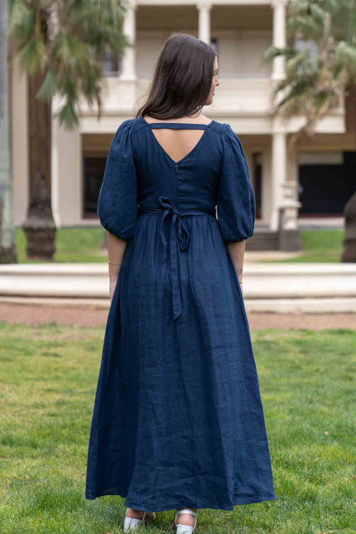 Jeanette Navy Dress - 100% Linen