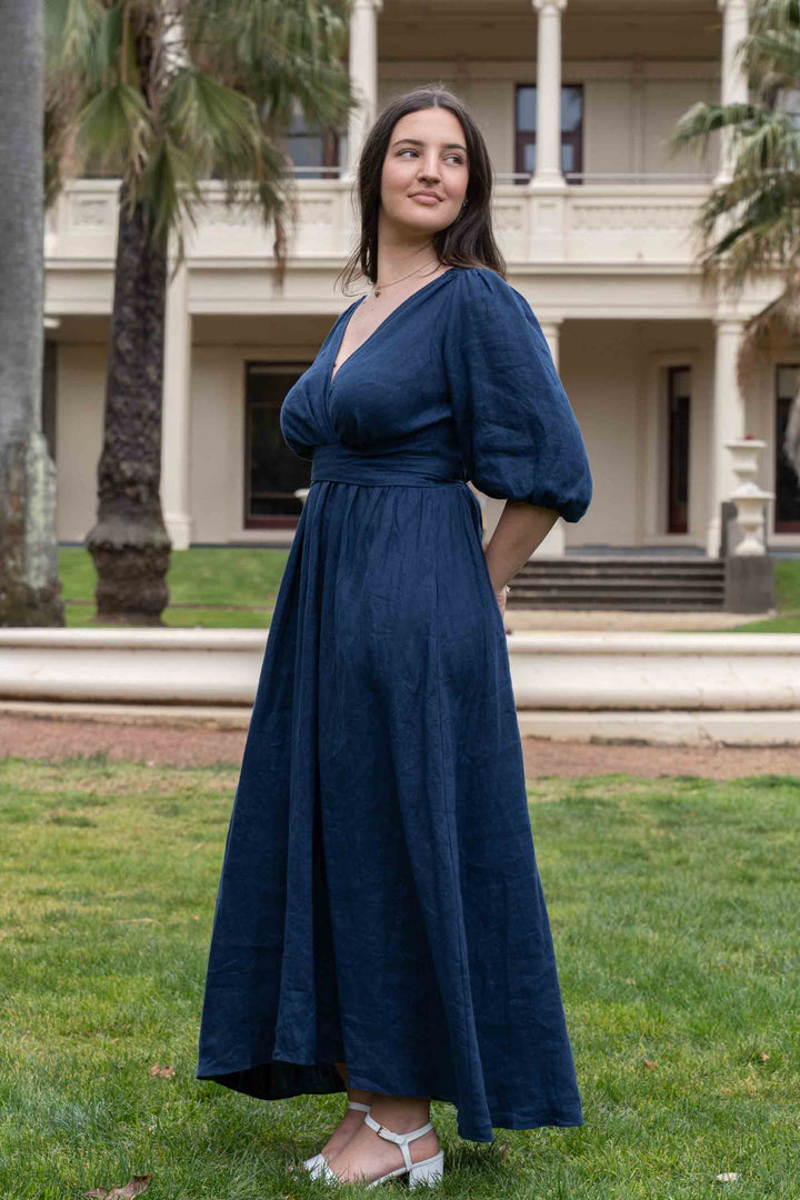 Jeanette Navy Dress - 100% Linen
