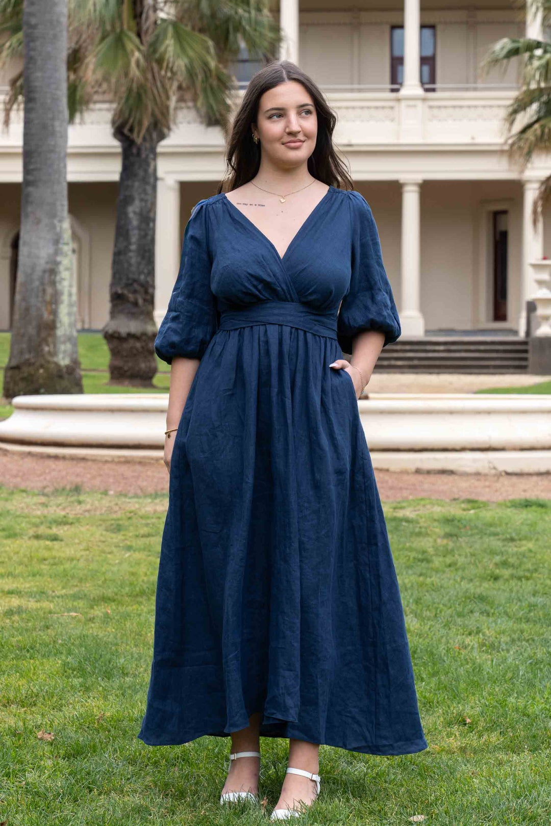 Jeanette Navy Dress - 100% Linen