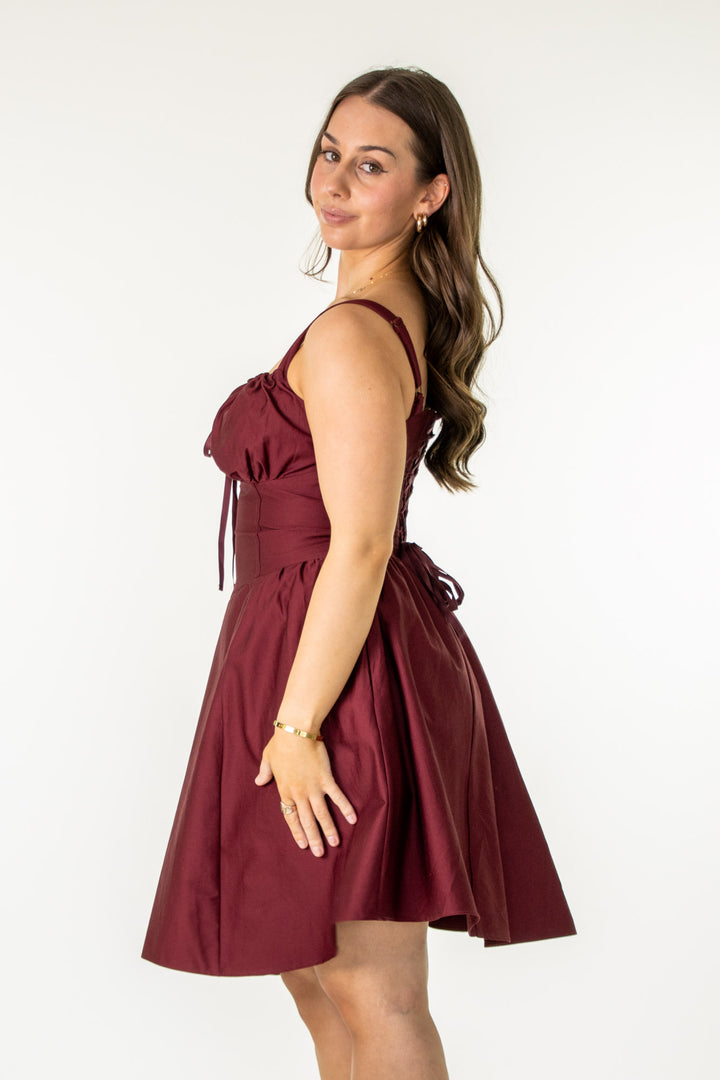 Layla Plum Corset Dress - Cotton Sateen