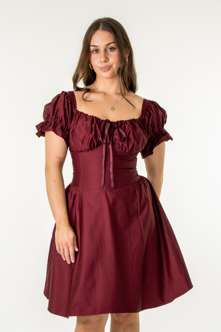 Layla Plum Corset Dress - Cotton Sateen