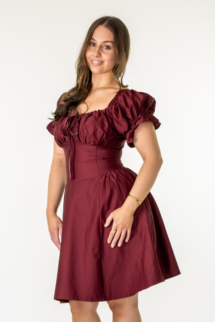 Layla Plum Corset Dress - Cotton Sateen