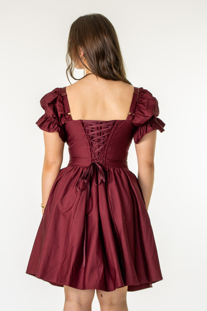 Layla Plum Corset Dress - Cotton Sateen