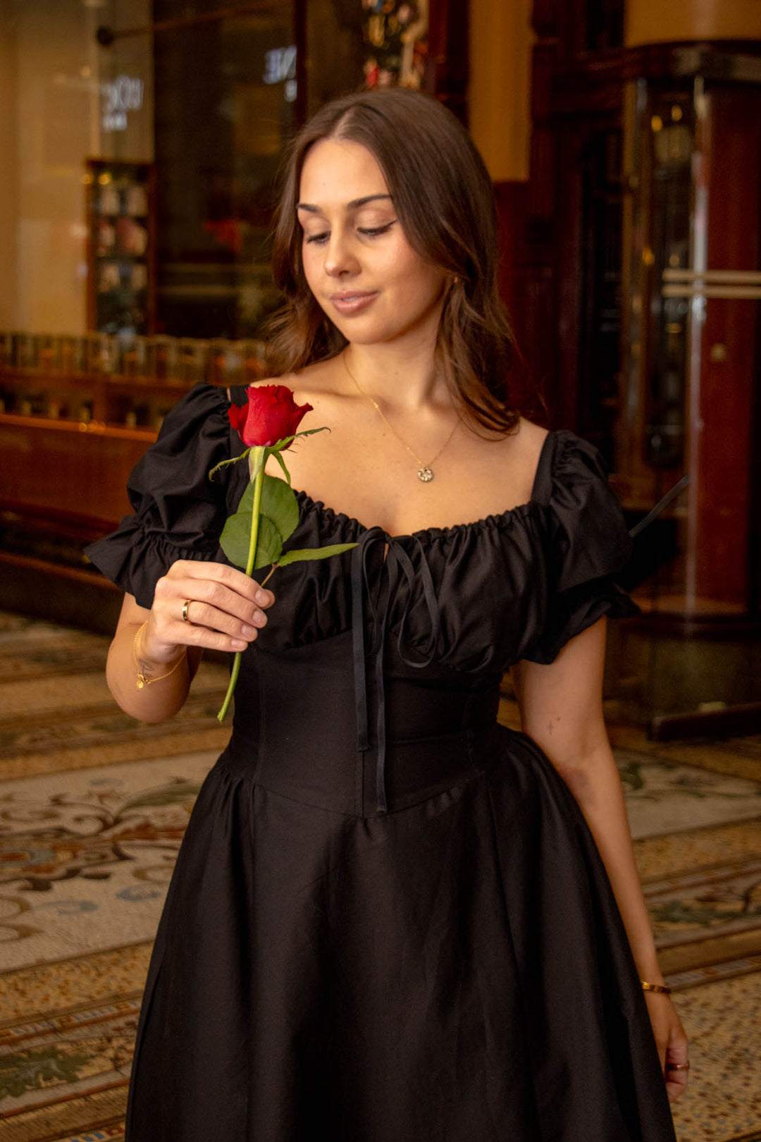 Delilah Black Corset Dress - Cotton Sateen