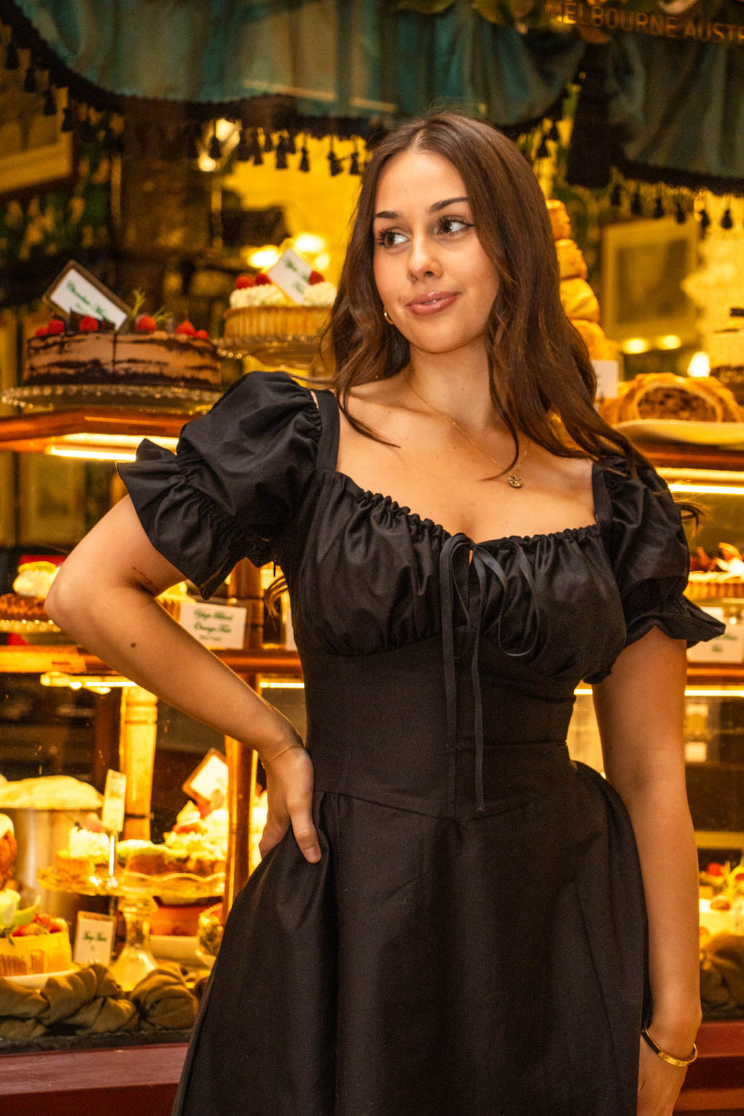 Layla Black Corset Dress - Cotton Sateen