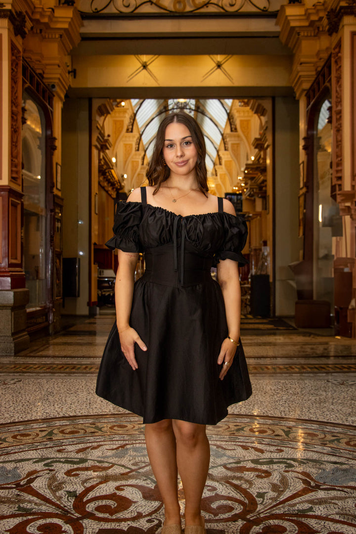 Layla Black Corset Dress - Cotton Sateen