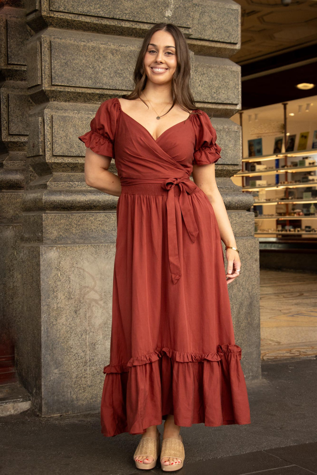 Marianne Auburn Wrap Dress - Tencel Aulieude Marianne Auburn Wrap Dress - Tencel Aulieude