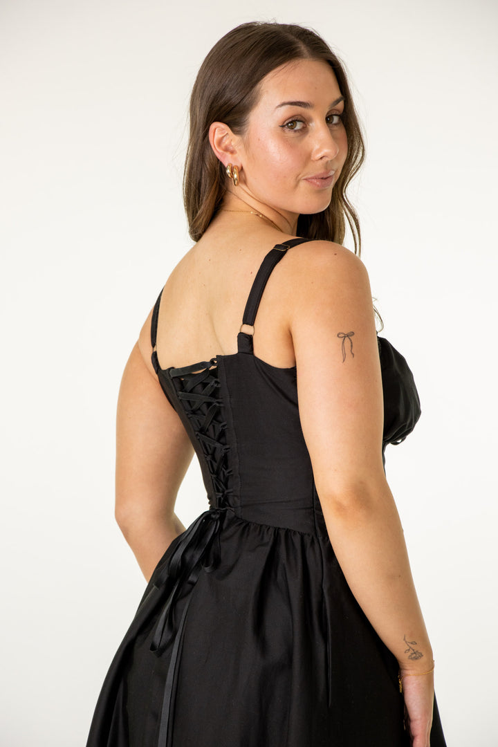 Layla Black Corset Dress - Cotton Sateen