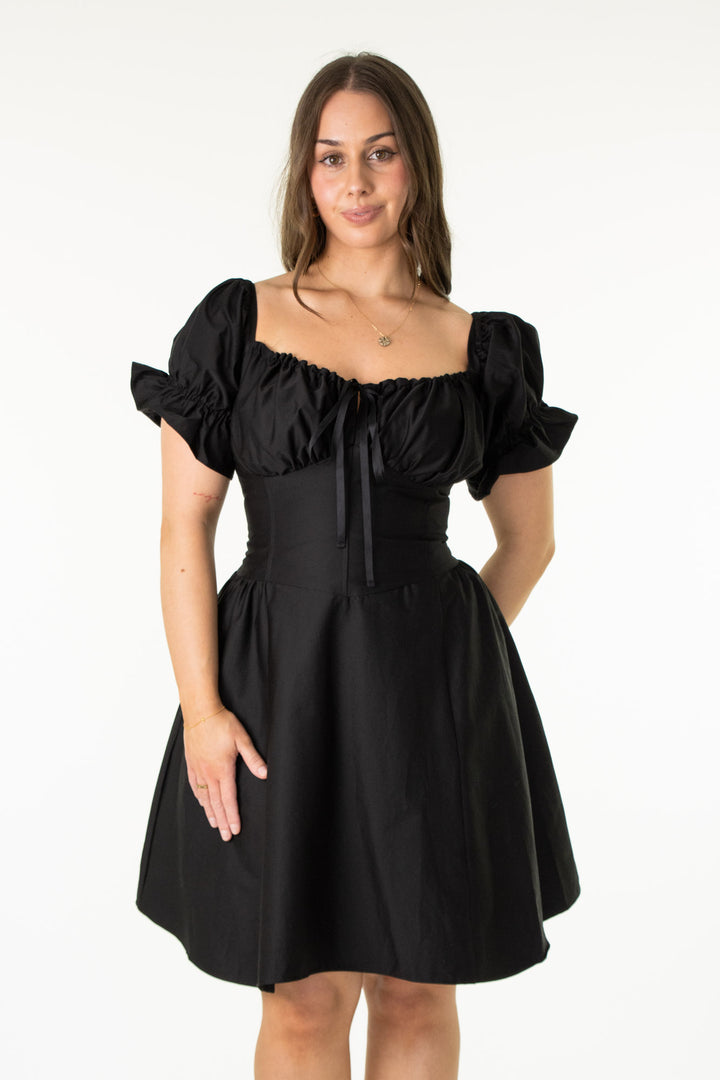 Layla Black Corset Dress - Cotton Sateen