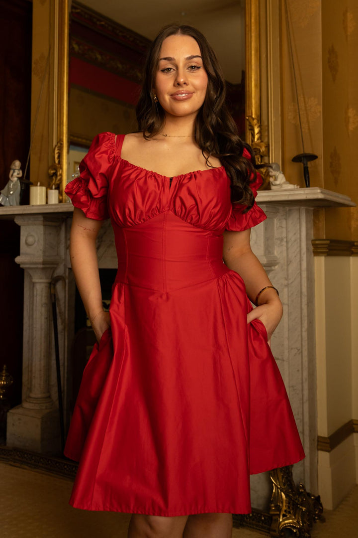 Layla Red Corset Dress - Cotton Sateen