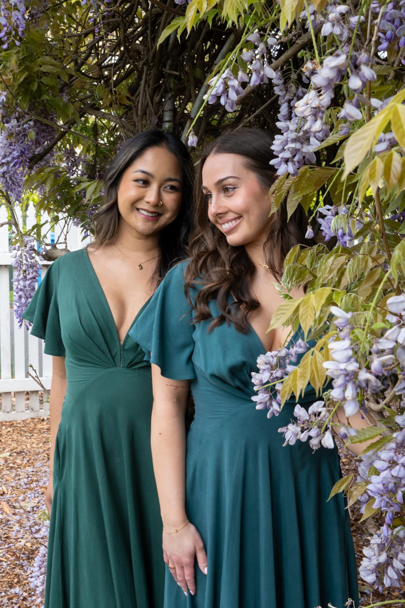 Forest Green Tencel Plunge V-neck A-line butterfly sleeve Dress