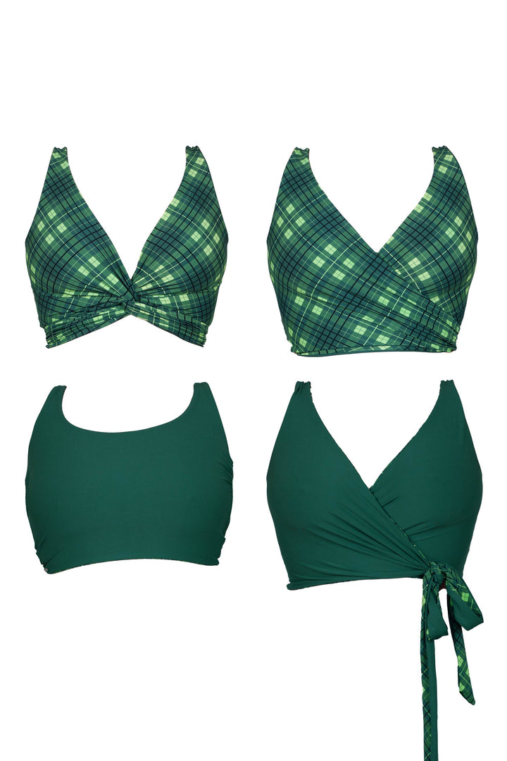 Lola Reversible Bikini Top - Forest Green / Plaid
