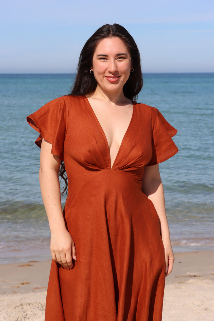 Adele Rust Dress - 100% Linen