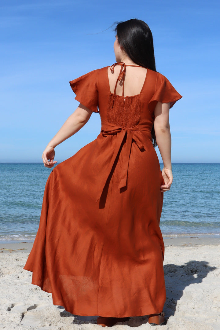 Adele Rust Dress - 100% Linen