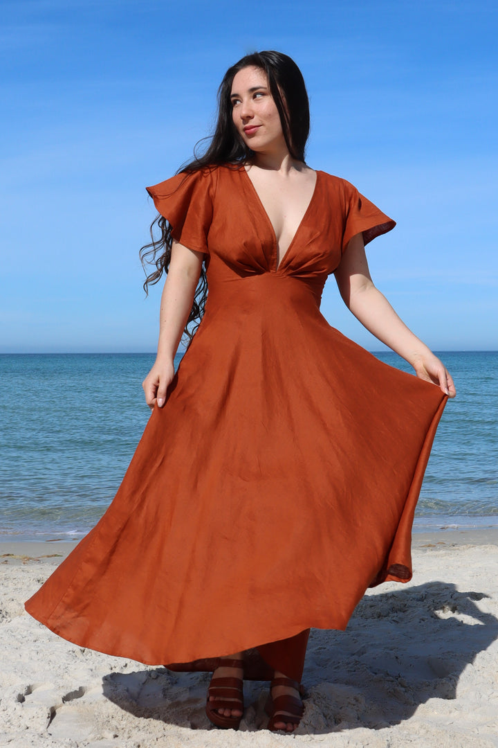 Adele Rust Dress - 100% Linen