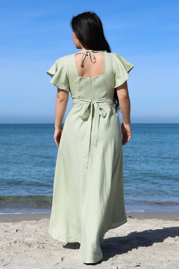 Adele Sage Dress - 100% Linen