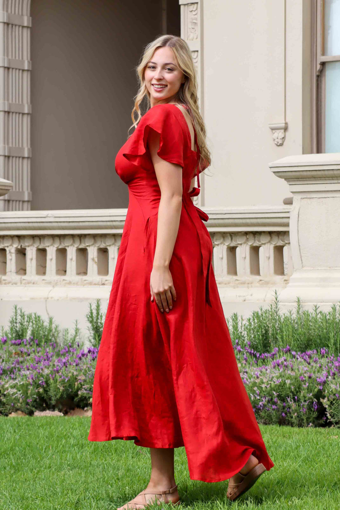 Adele Crimson Red Dress - 100% Linen