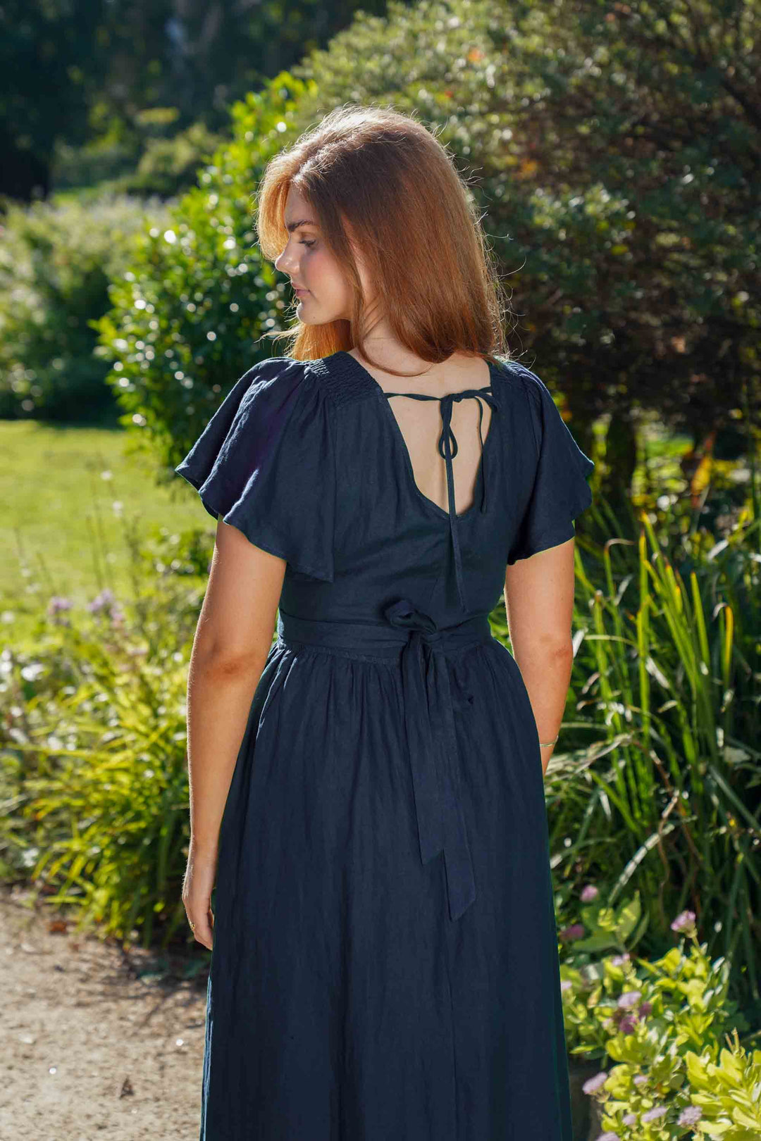 Phoebe Navy Dress - 100% Linen