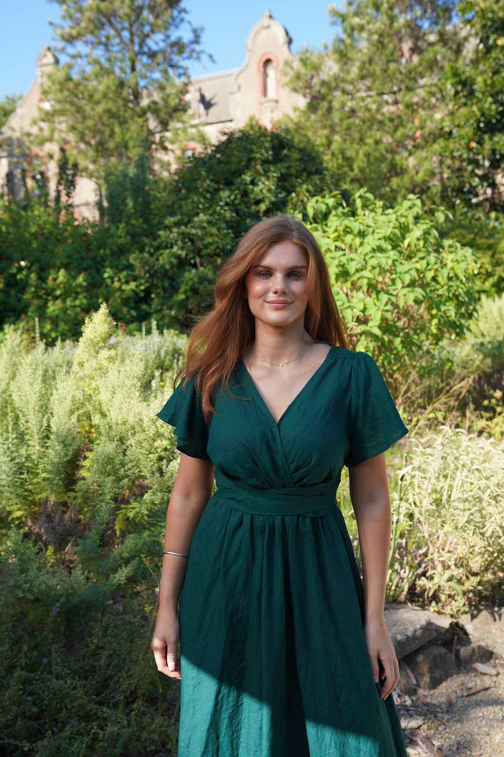 Phoebe Emerald Green Dress - 100% Linen