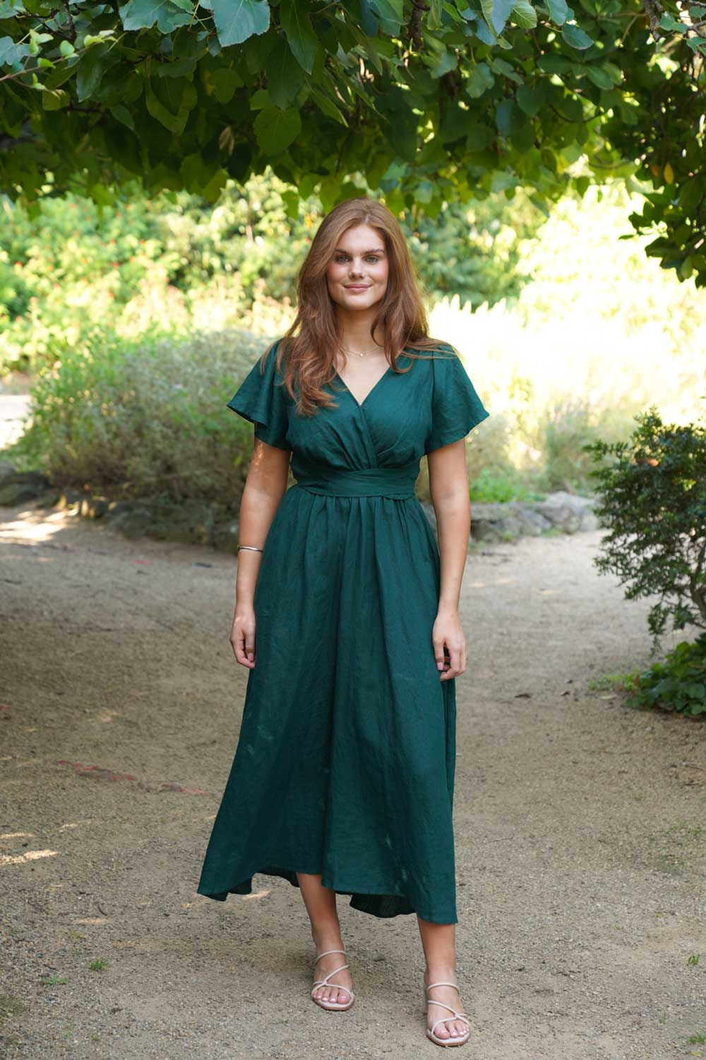 Phoebe Emerald Green Dress - 100% Linen