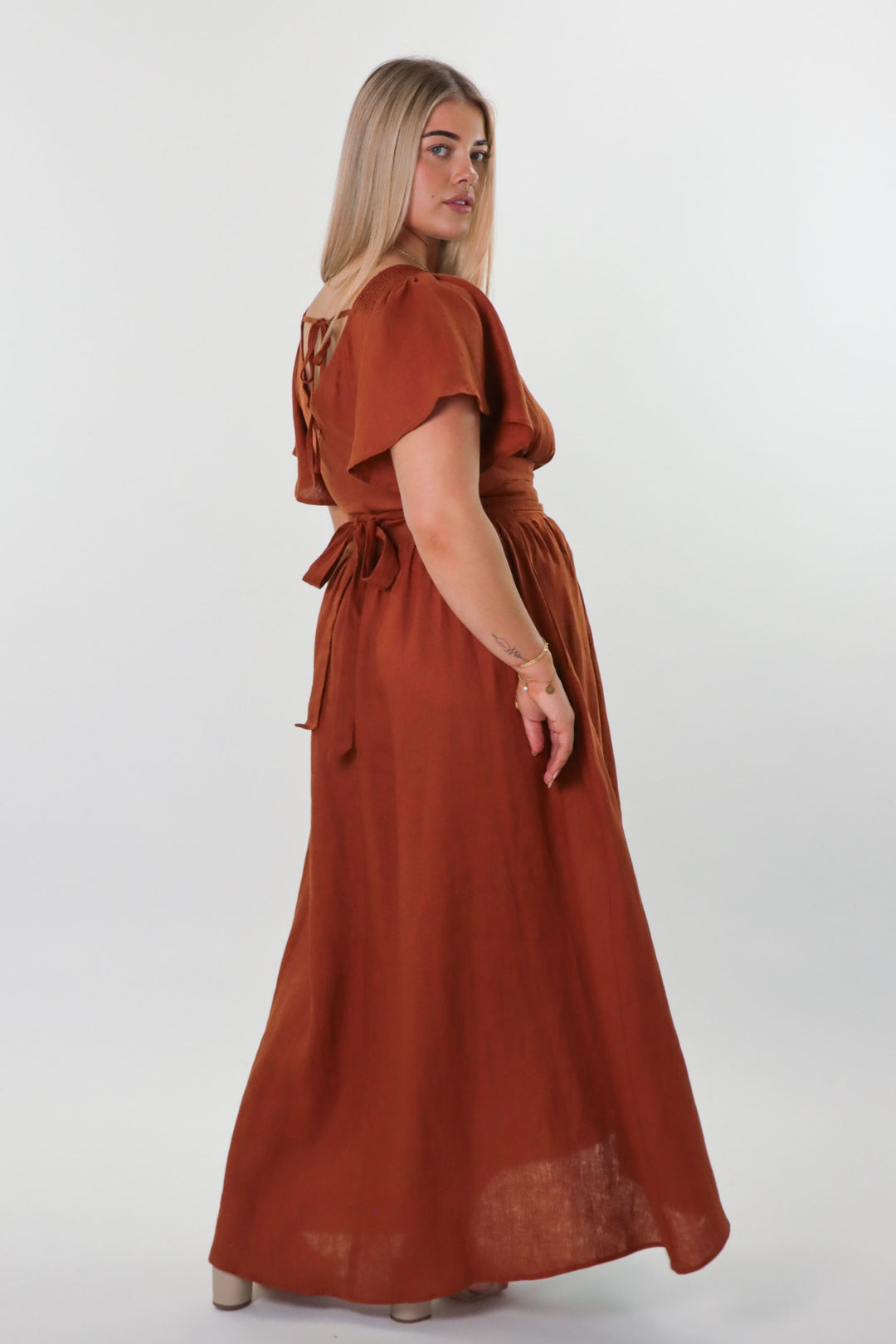 Phoebe Rust Dress - 100% Linen