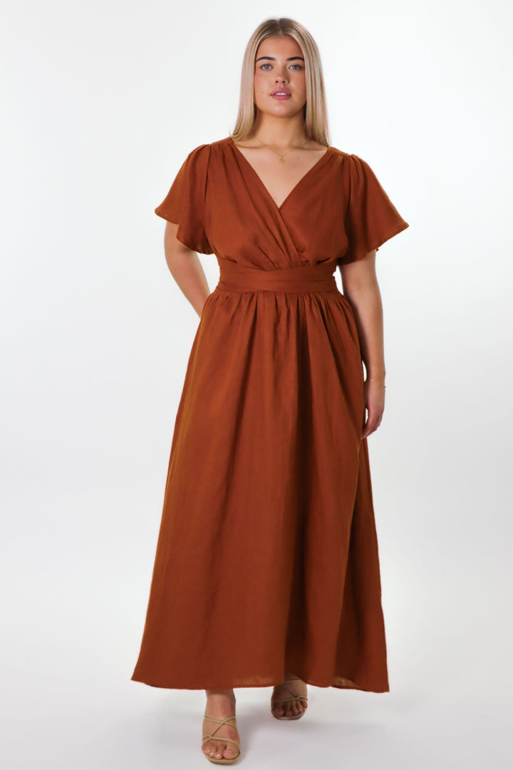 Phoebe Rust Dress - 100% Linen