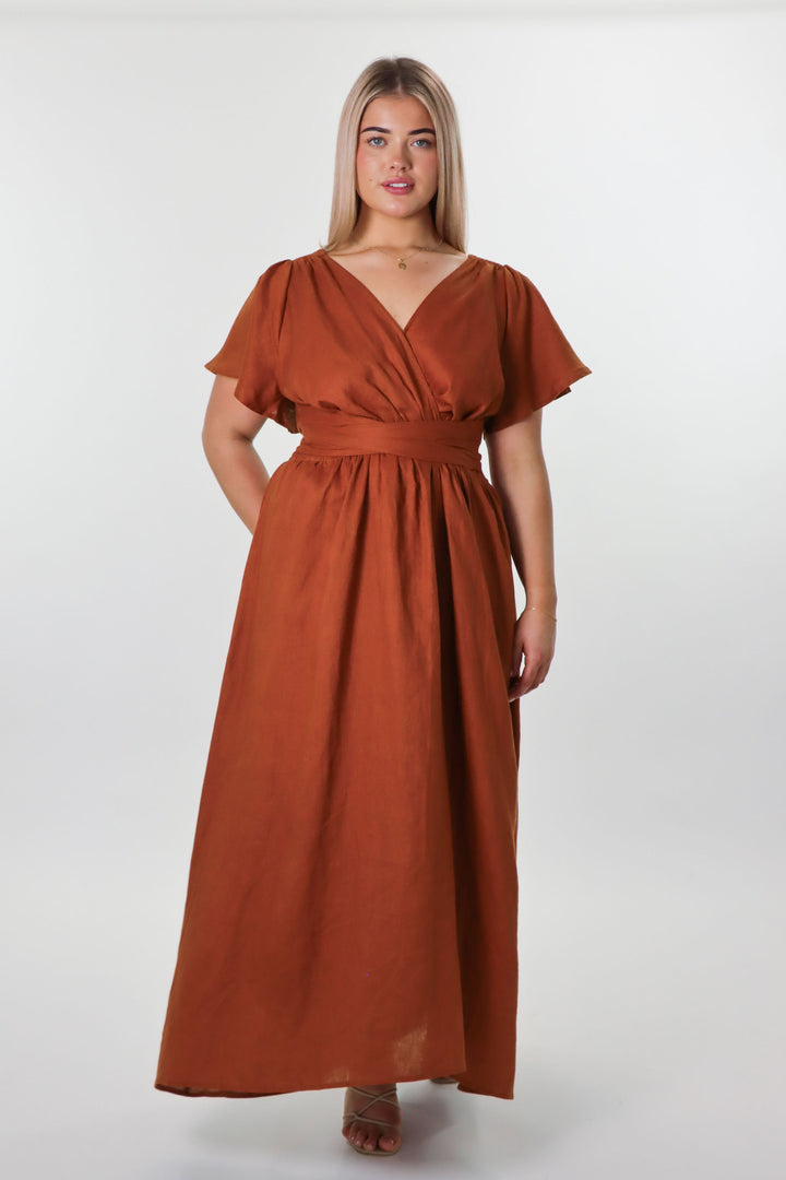Phoebe Rust Dress - 100% Linen