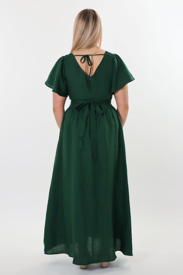 Phoebe Forest Green Dress - 100% Linen