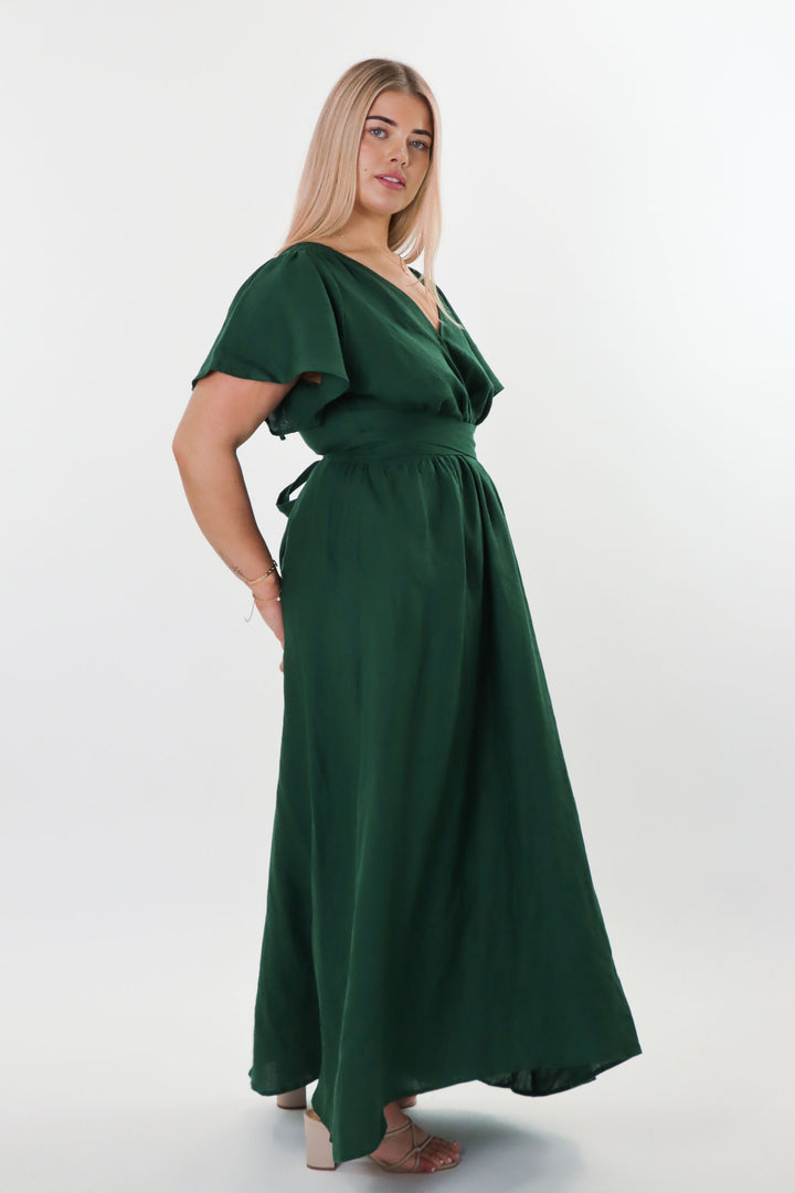 Phoebe Forest Green Dress - 100% Linen