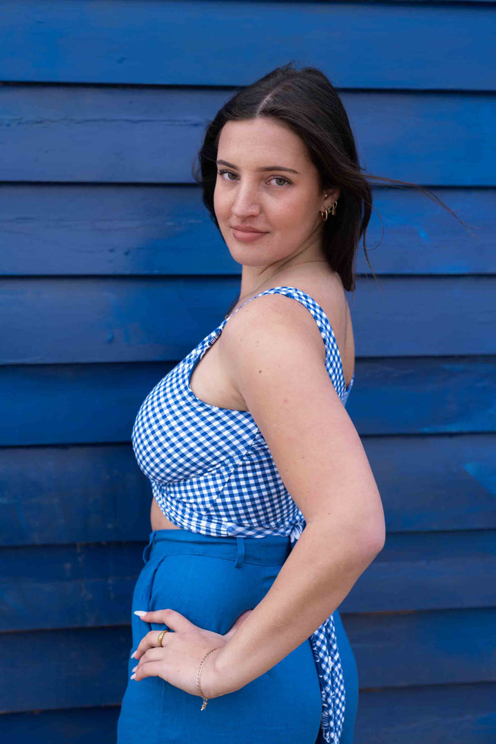 Lola Reversible Bikini Top - Blue Gingham / Chintz