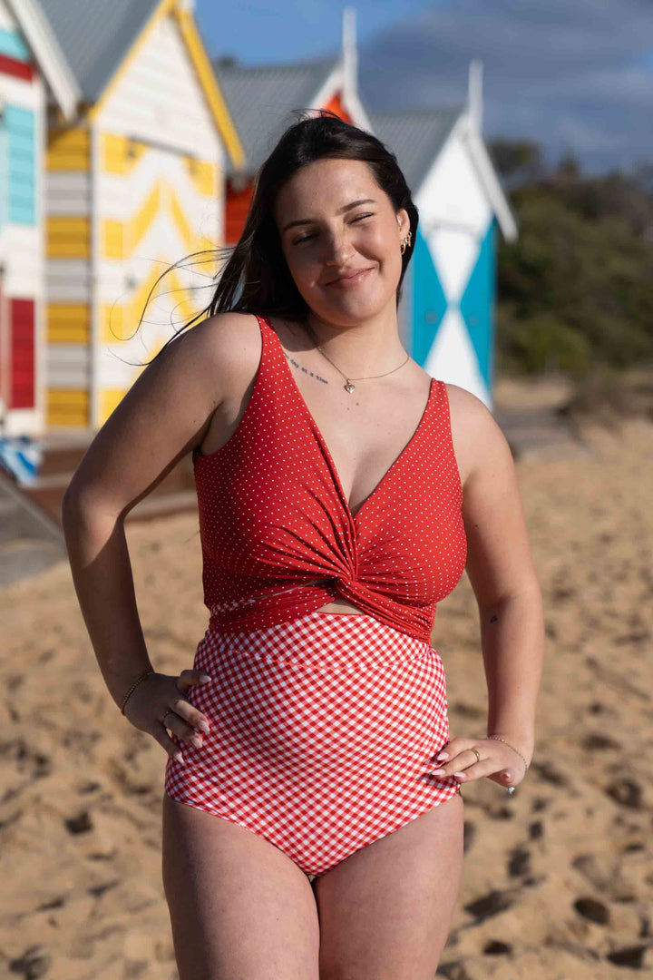 Lola Reversible Bikini Top - Red Polka Dot / Gingham