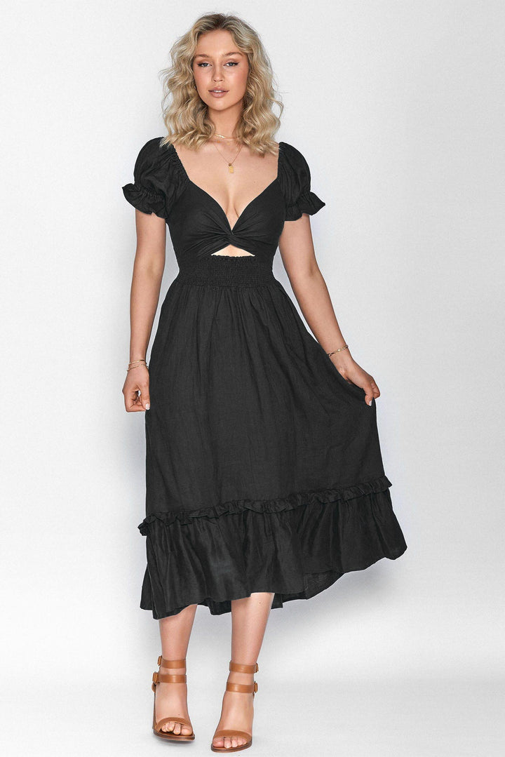 Marianne Black Wrap Dress - 100% Linen