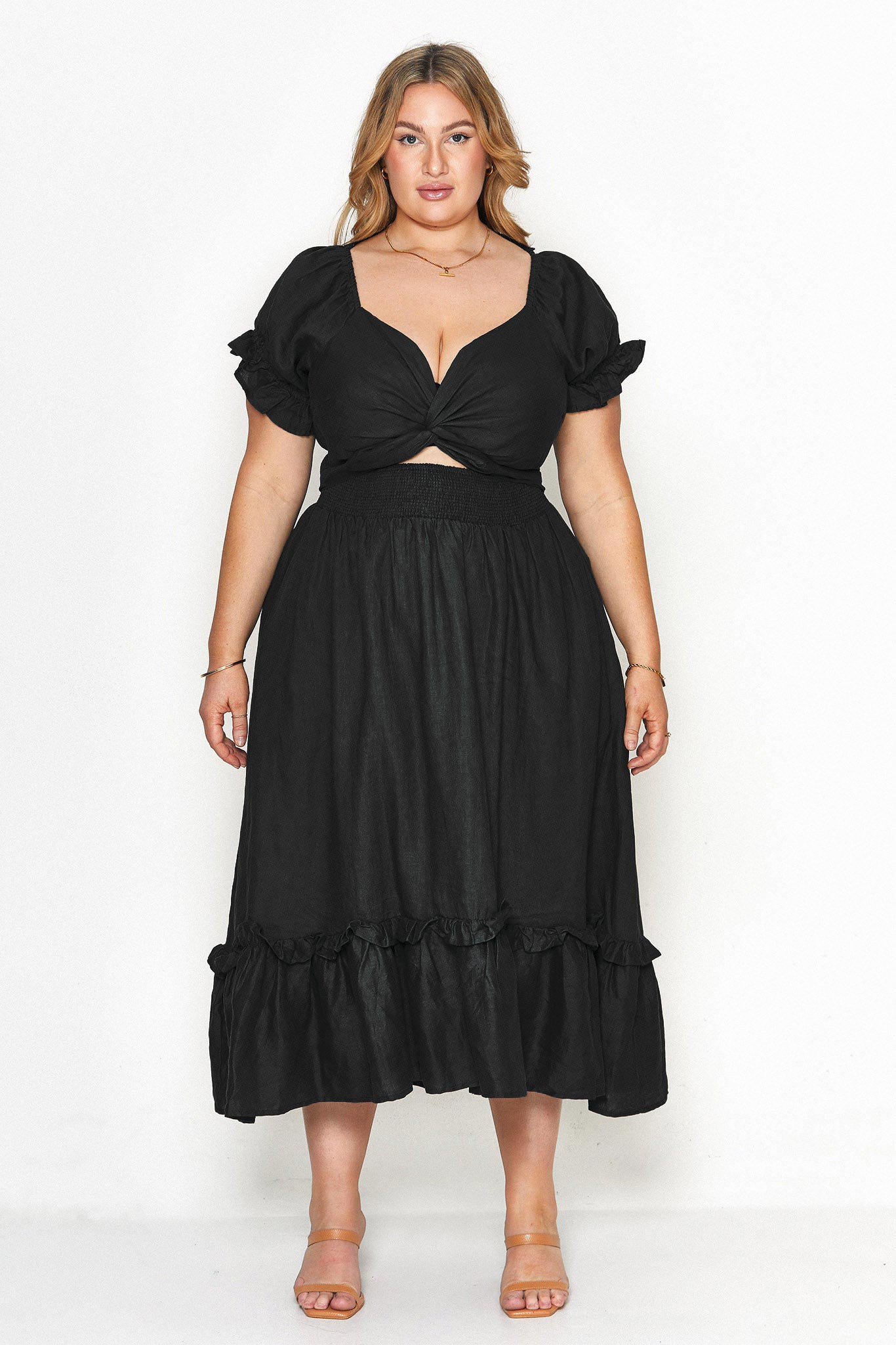 Black 100% Linen Multiway Wrap Dress – Aulieude